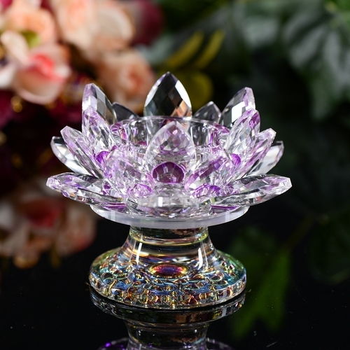 水晶七彩蓮花燭臺供佛酥油燈座供燈蠟燭臺七星燭臺擺件佛燈長明燈